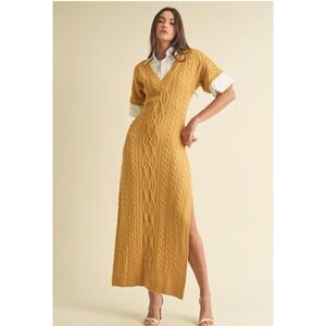Cable Knit Mustard Maxi Dress